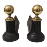 Antique neoclassical cast iron & brass andirons