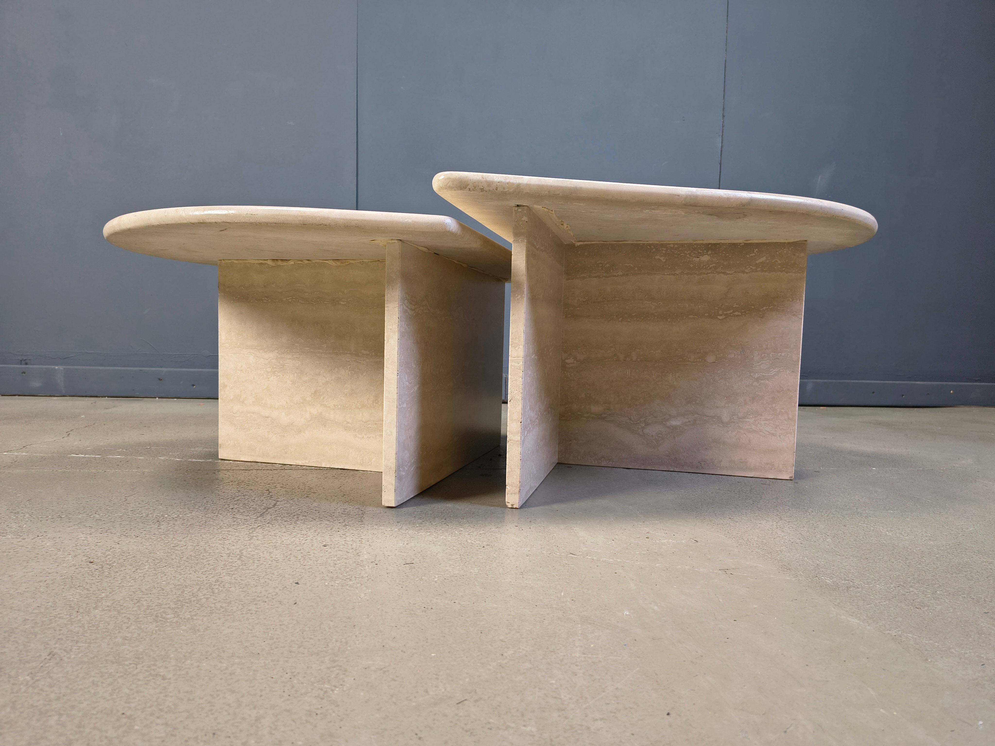 Pair of vintage travertine coffee tables or side tables, 1970s