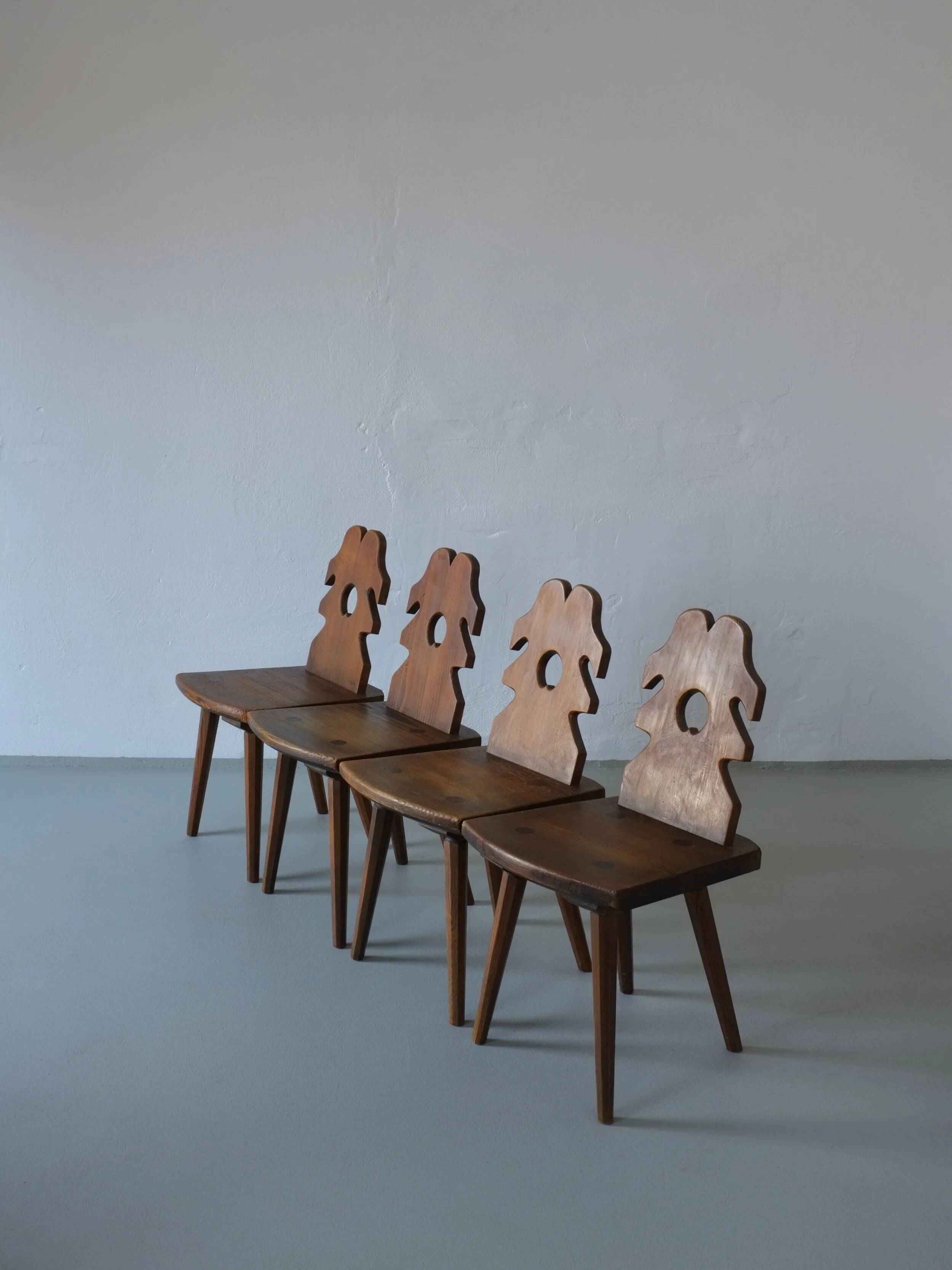 Alpine carved pine dining table set | 1950s