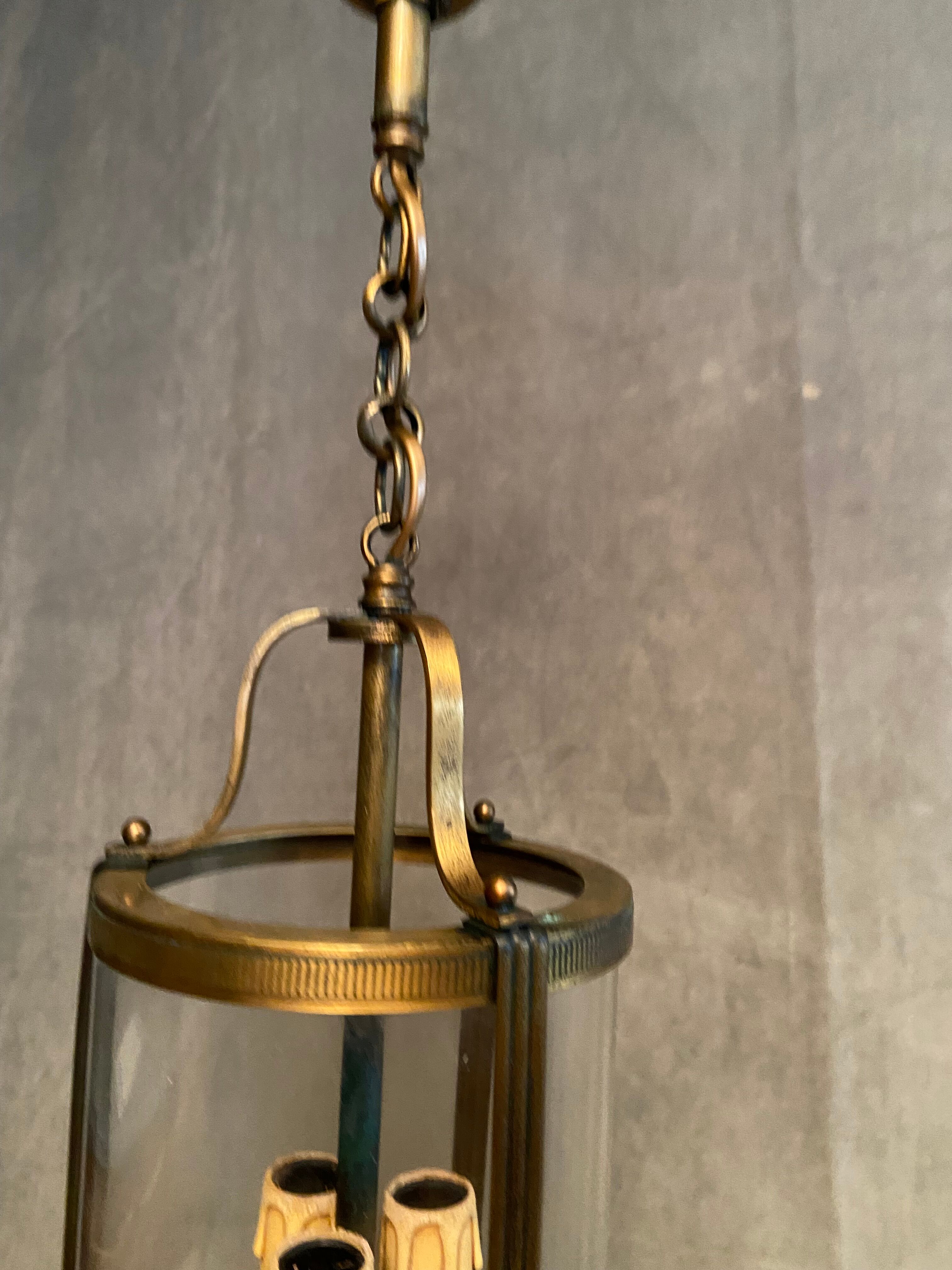Brass vestibule lantern chandelier and glass cylinder