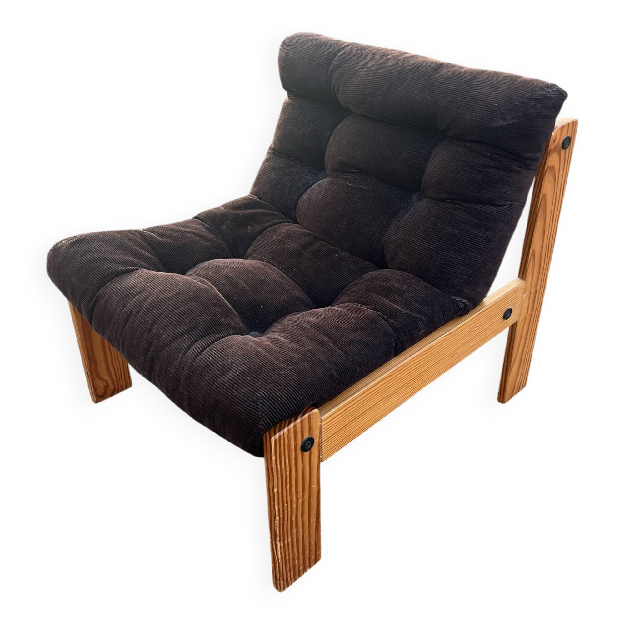 Vintage velvet and pine armchair 1970