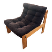 Vintage velvet and pine armchair 1970