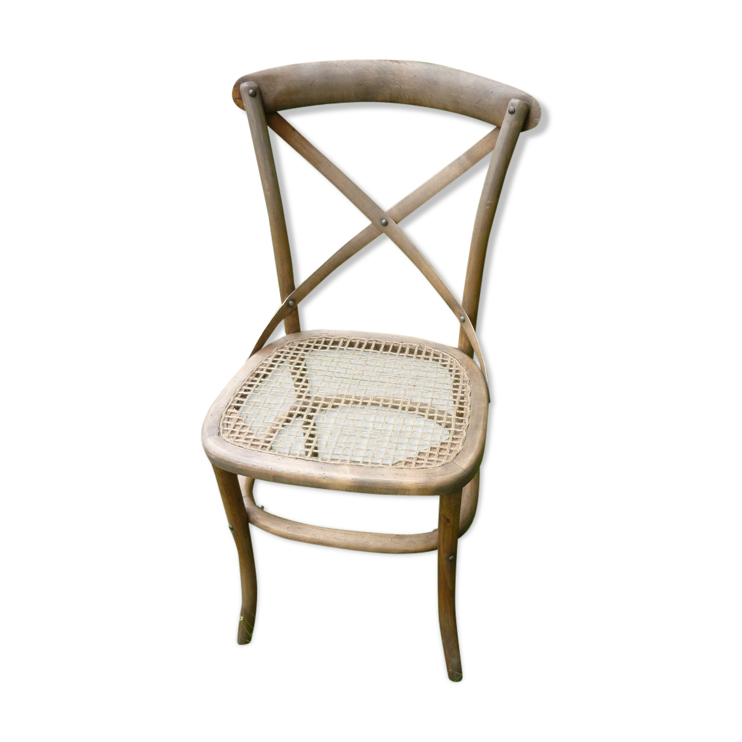 Chaise bistrot croisillon et assise tressée en fil de jute