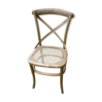 Chaise bistrot croisillon et assise tressée en fil de jute