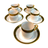 Service à moka vintage 5 tasses à café Napoléon porcelaine blanche frise vert dorée à la main