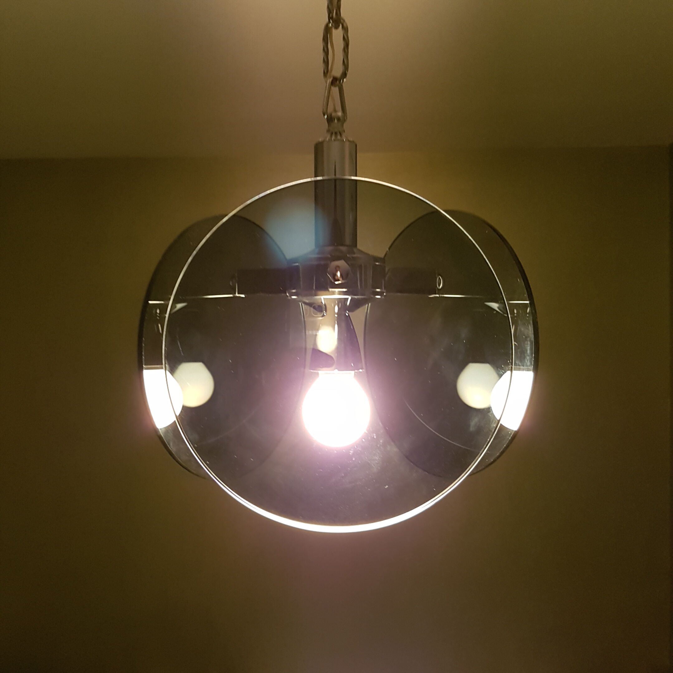 Metal chrome and smoked glass chandelier
