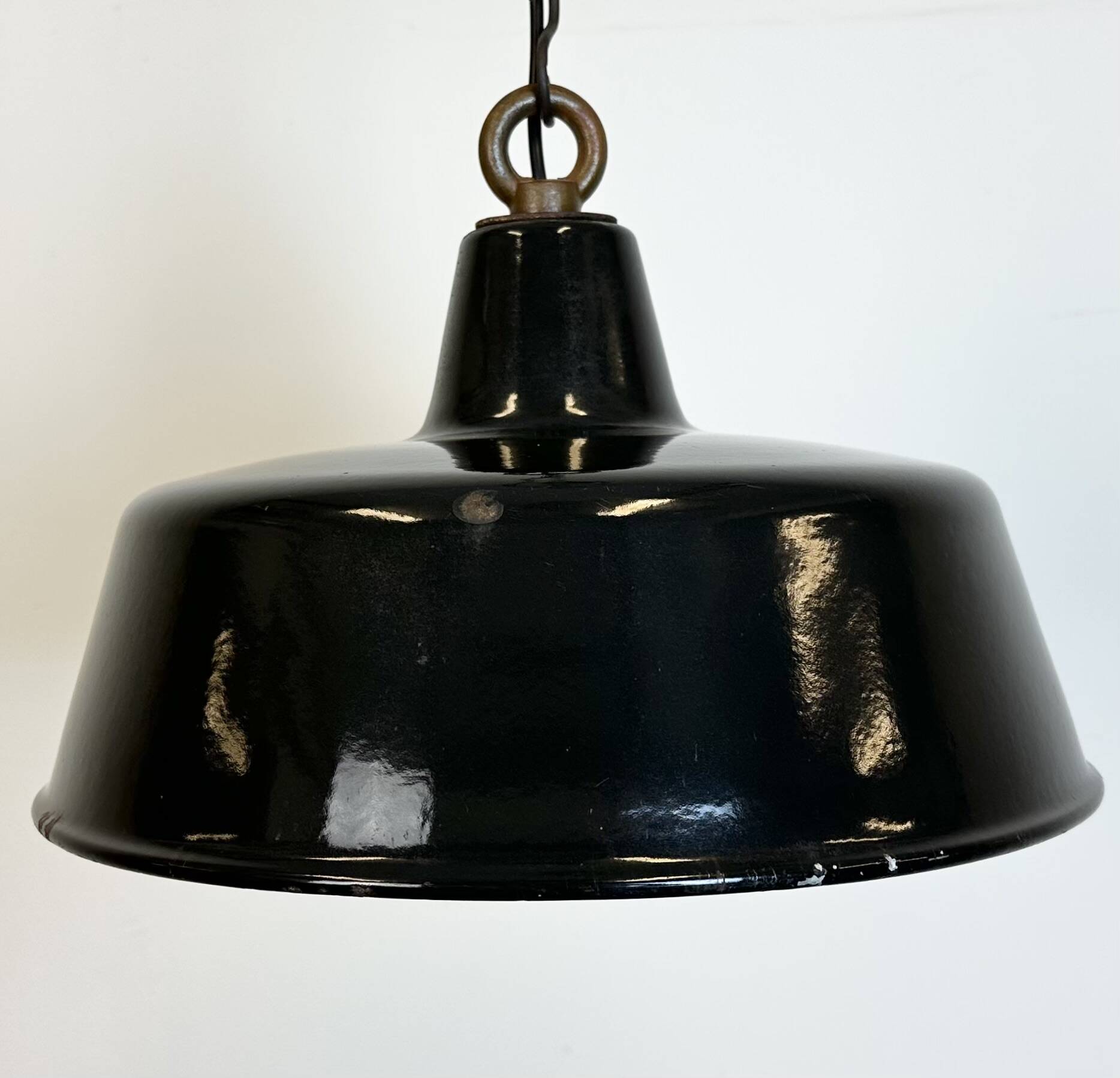 Black enamel industrial pendant lamp, 1950s
