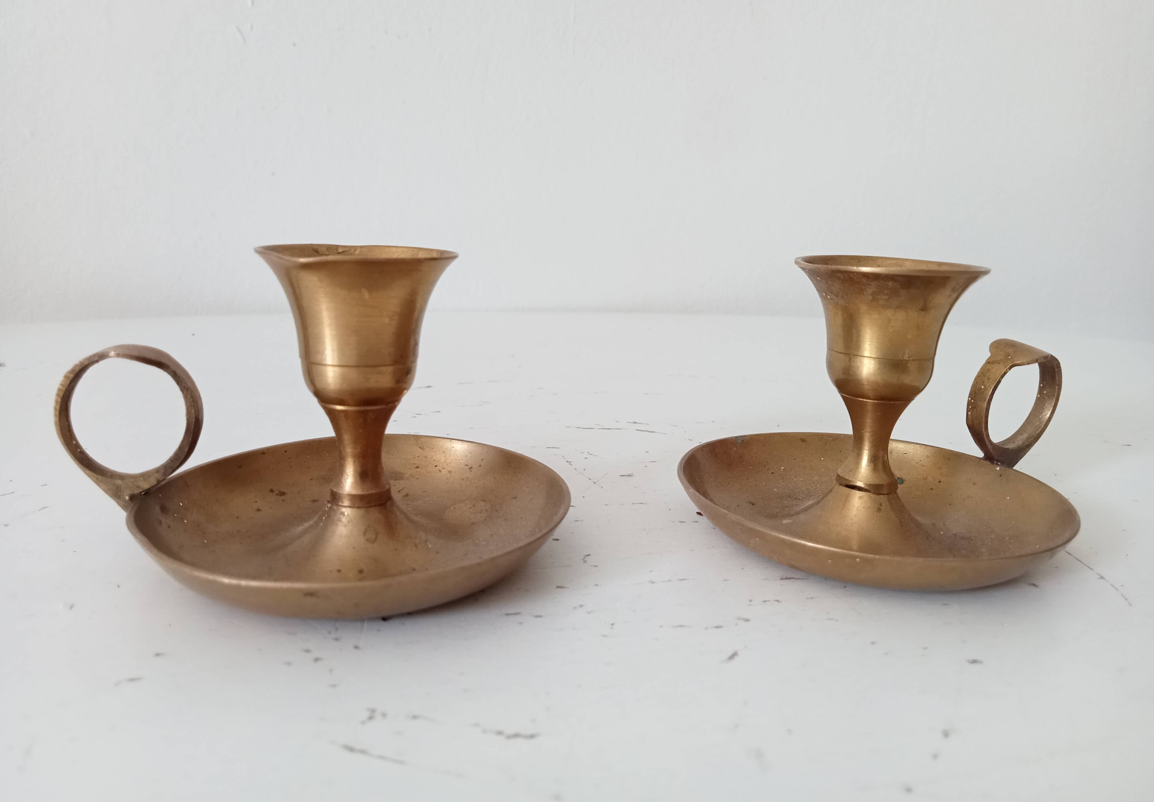 Vintage brass hand candle holder