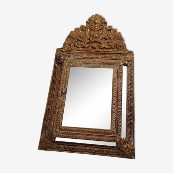Small mirror with door system, brass decoration and glazing bead, 19th century
