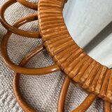 Round vintage wicker mirror