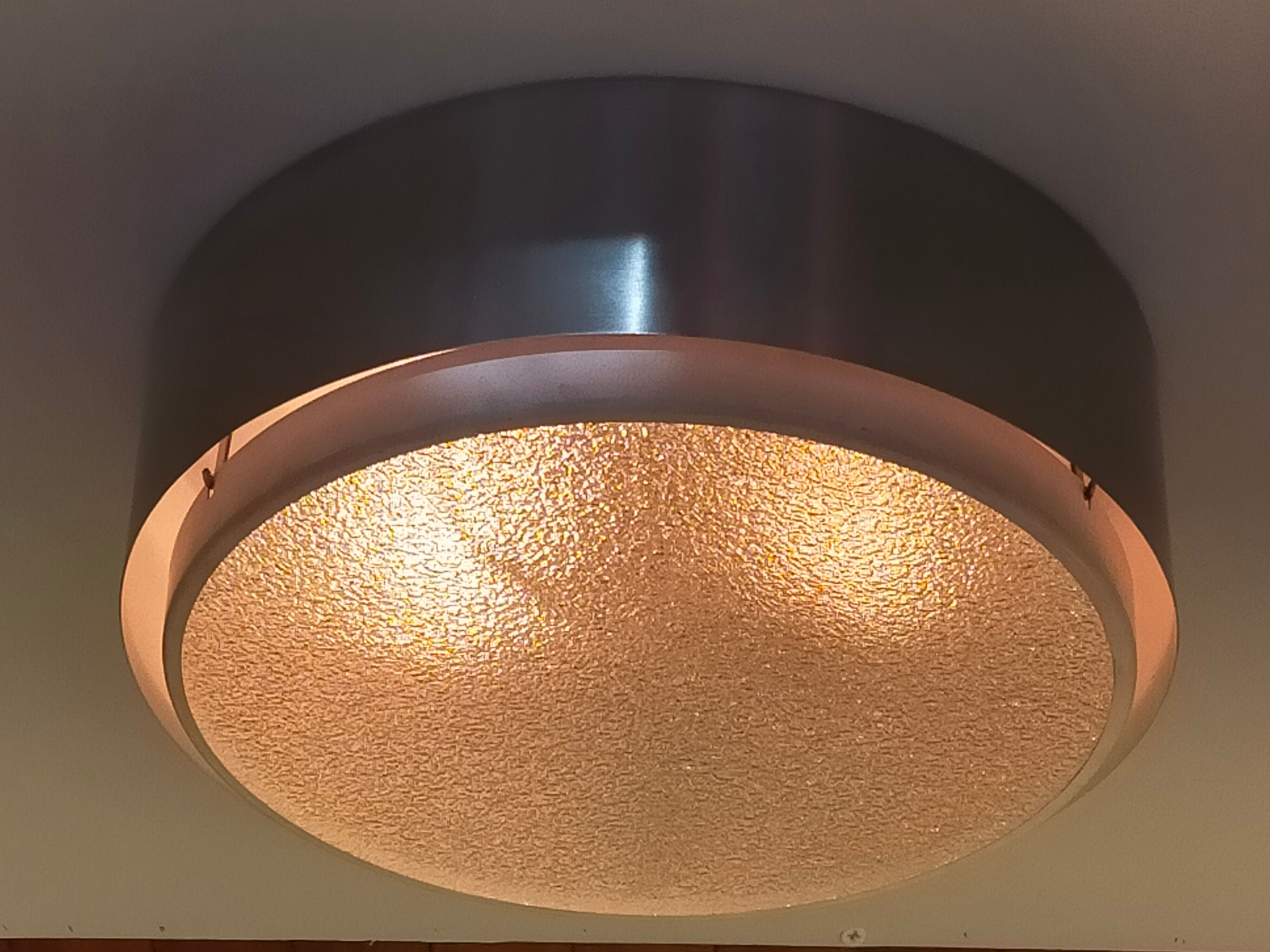 Glass and aluminum ceiling lamp, 1960