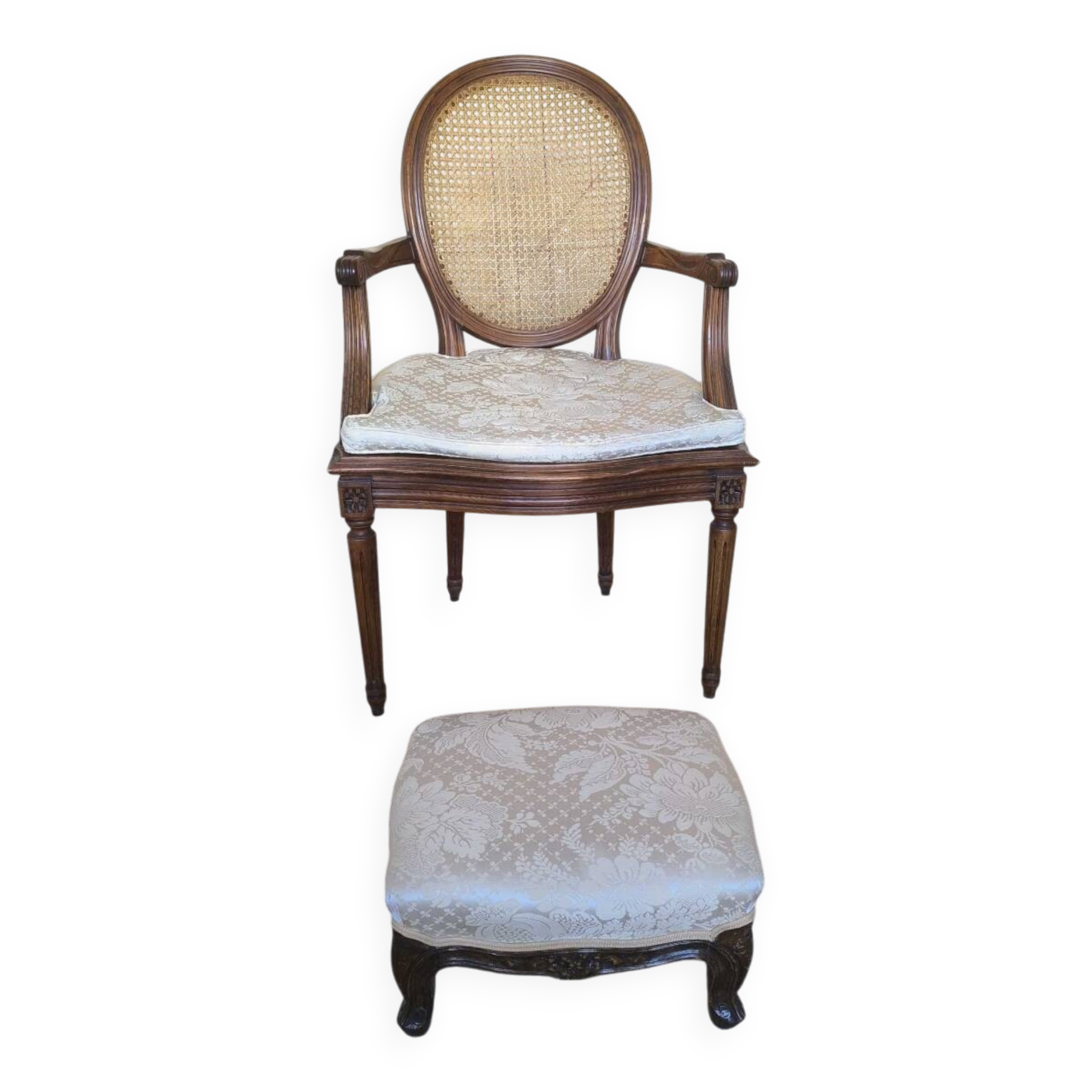 Louis 16 caned medallion armchair with footrest
