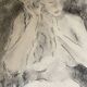 Charcoal painting signed portrait of woman combing her hair