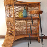 Rattan bar and 2 metal foot stools