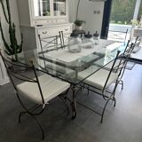 Roche Bobois glass and steel dining table and 6 chairs
