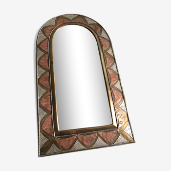 Half moon brass and copper mirror