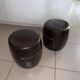 2 small brown poufs with beige stitching - industrial, loft, vintage style, re