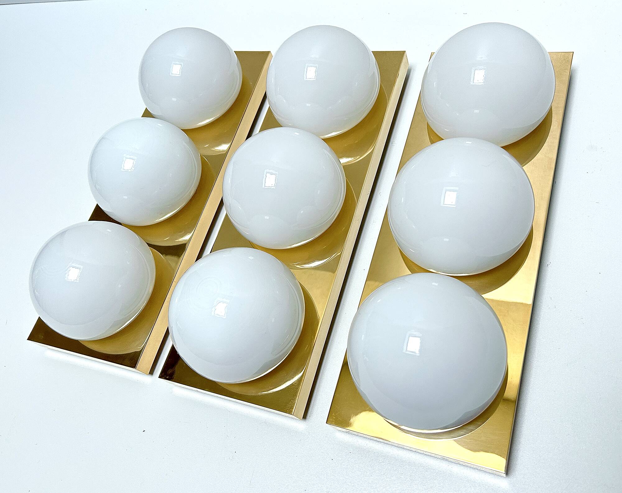 3 vintage limburg sconces, bronze gilded with fine gold, glass