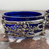 Antique, pair of salerons, silver plated, goldsmith hallmark, putti decoration, grape