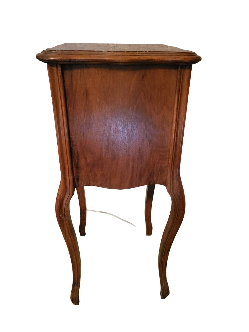 Antique walnut and marble bedside table