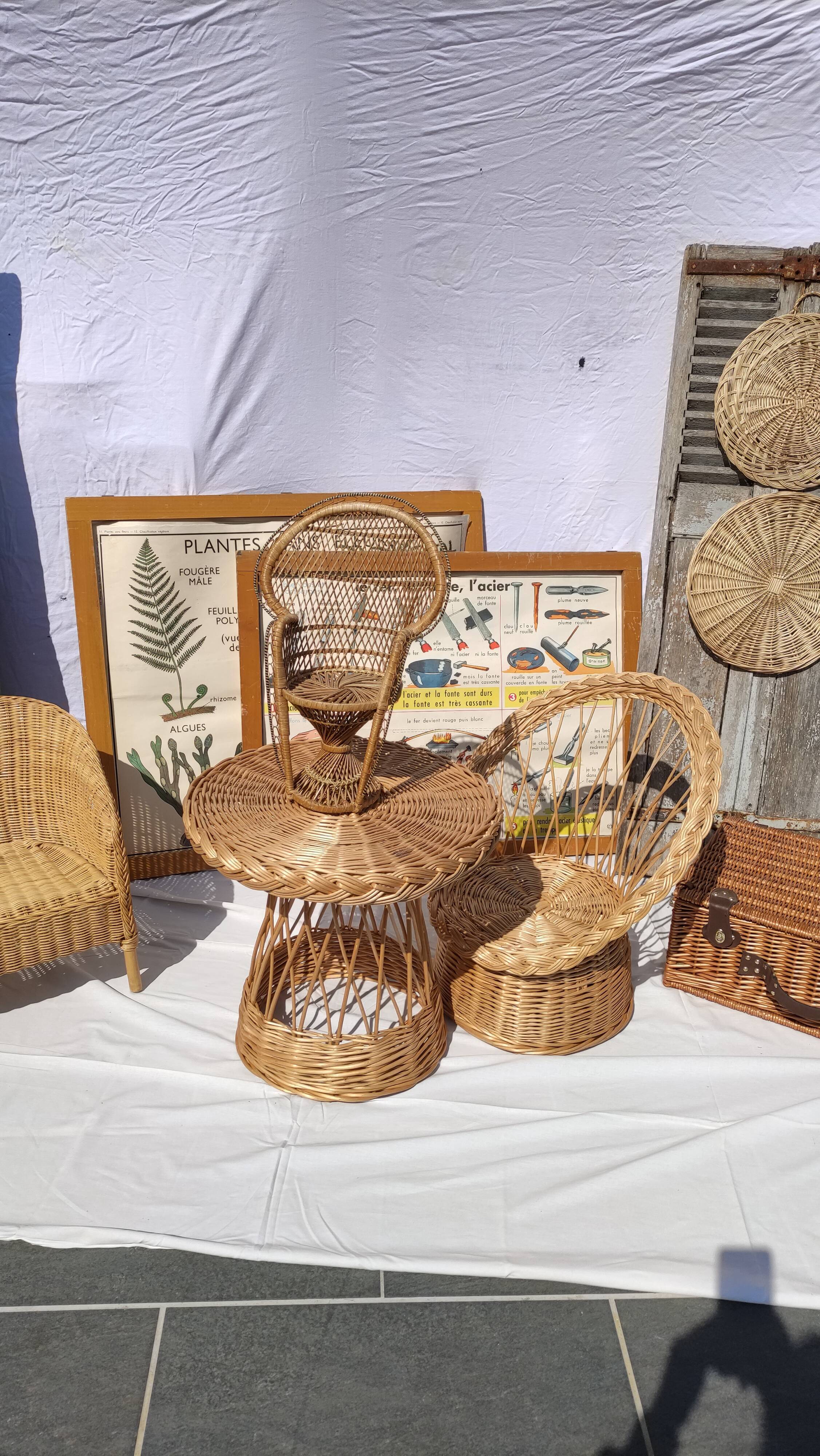 Vintage braided wicker armchair