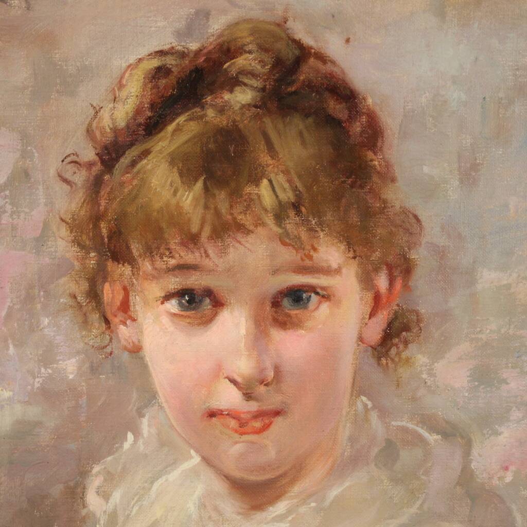 Signed Italian painting portrait of a young girl from the 20th century