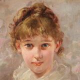 Signed Italian painting portrait of a young girl from the 20th century