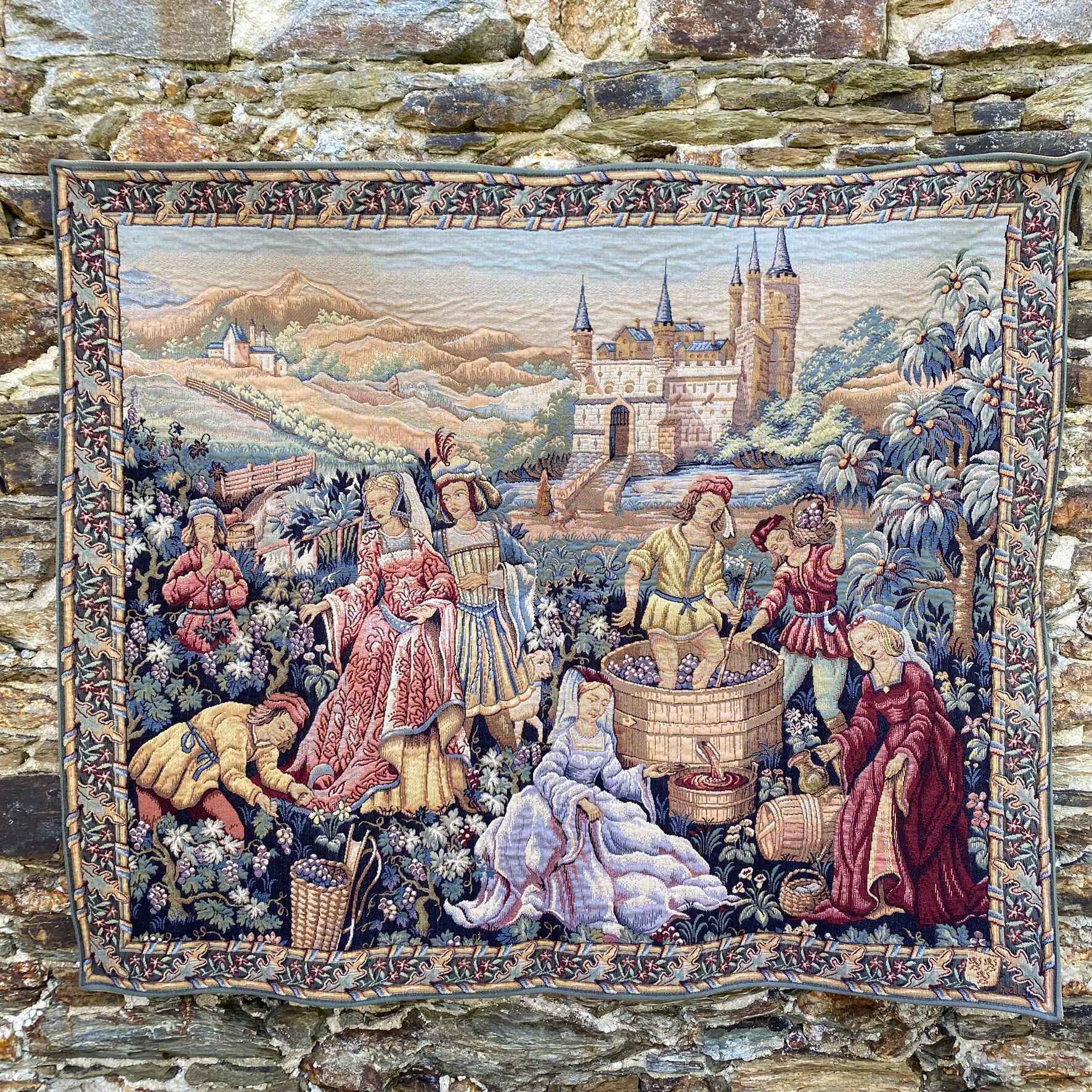 Large Tapestry of Halluin "The Grape Harvest at the Castle", Halluin Stitch
