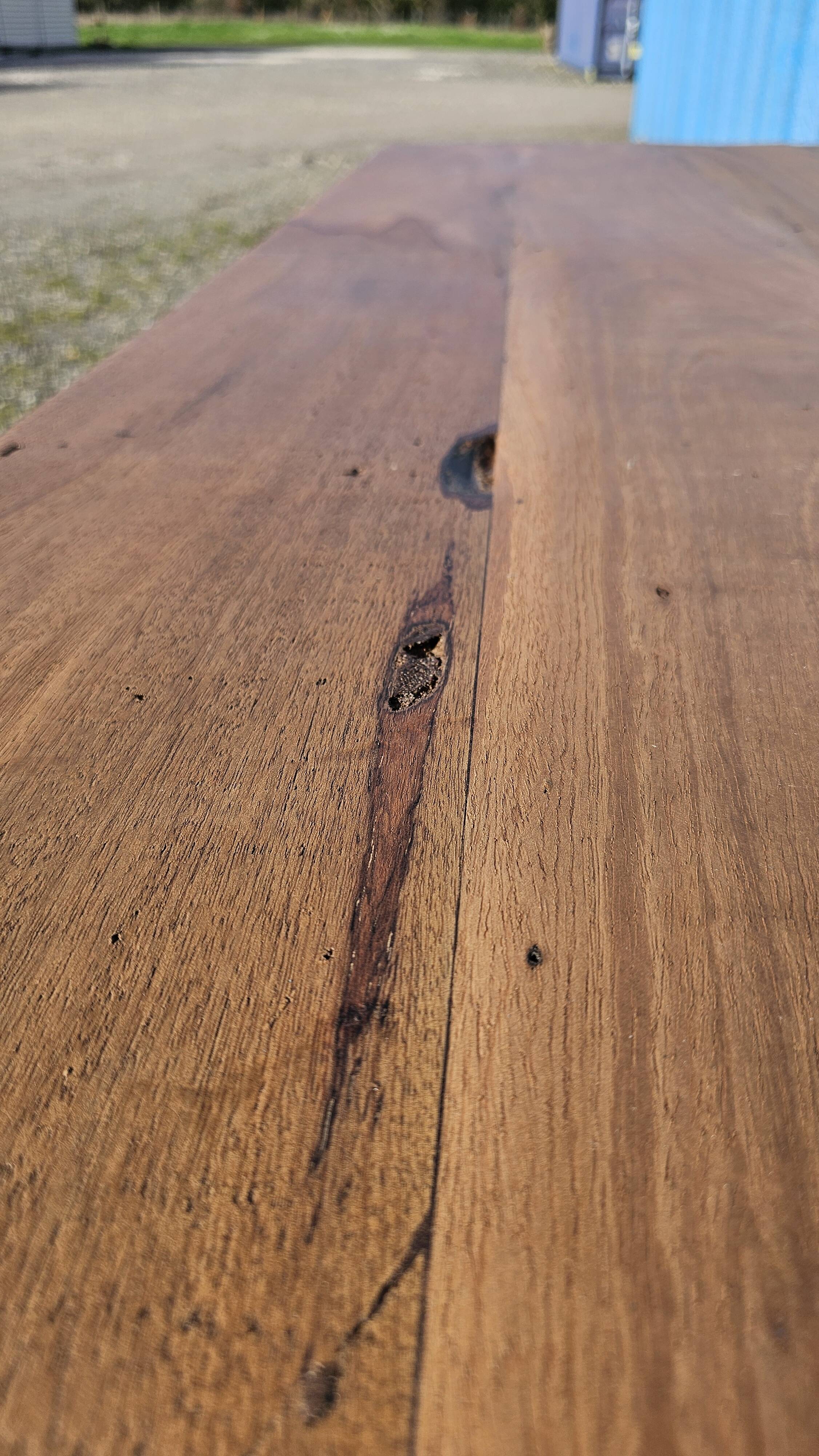 Industrial teak and metal table