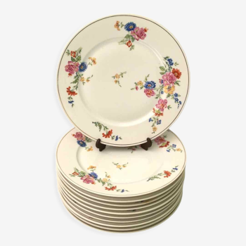 Set de 11 assiettes plates porcelaine fleurie