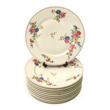 Set of 11 flat plates flowered porcelain