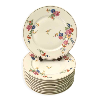 Set of 11 flat plates flowered porcelain