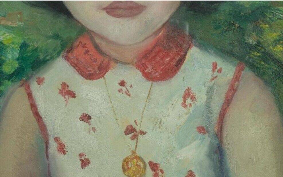 Old oil painting Portrait of a young impressionist girl from the 20th century