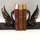 French Art Deco Bronzed Effect Spelter Swan Book Ends Black Marble Base
