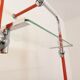 Modular bookshelf in vintage Bauhaus style, red metal, chrome.