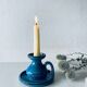 Candle holder in enamelled and signed stoneware
