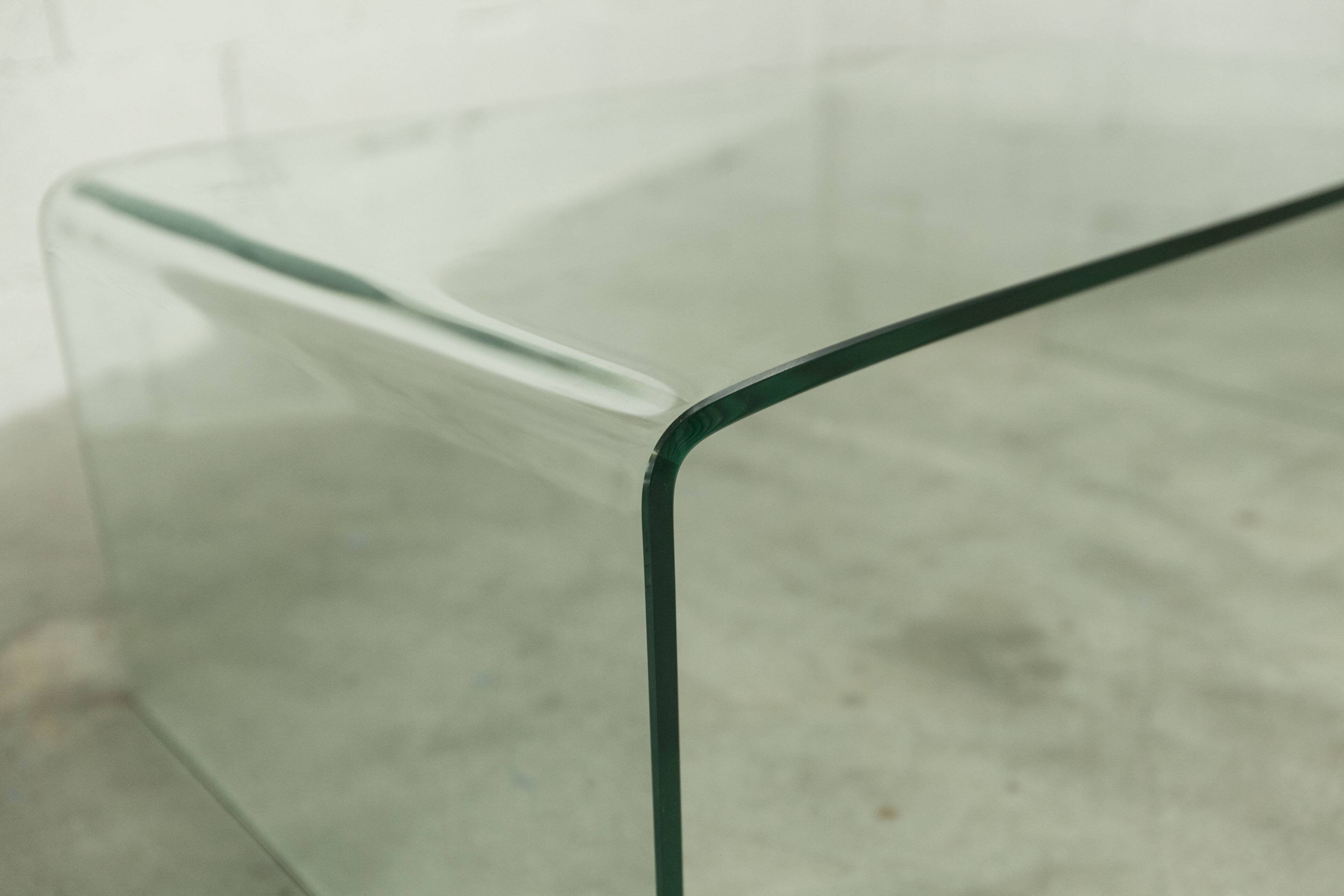 Postmodern Rectangular Curved Tempered Glass Coffee Table, 1990