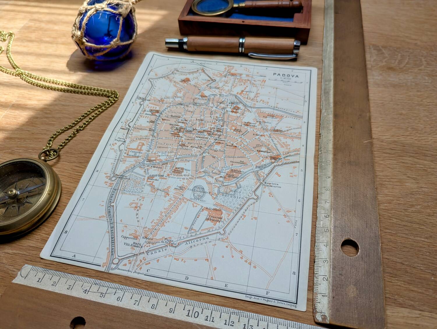 Printed in 1909, map of Padua (Padova), Veneto, Italy.