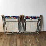 Pair of vintage camping chairs floral and wood fabrics 70s