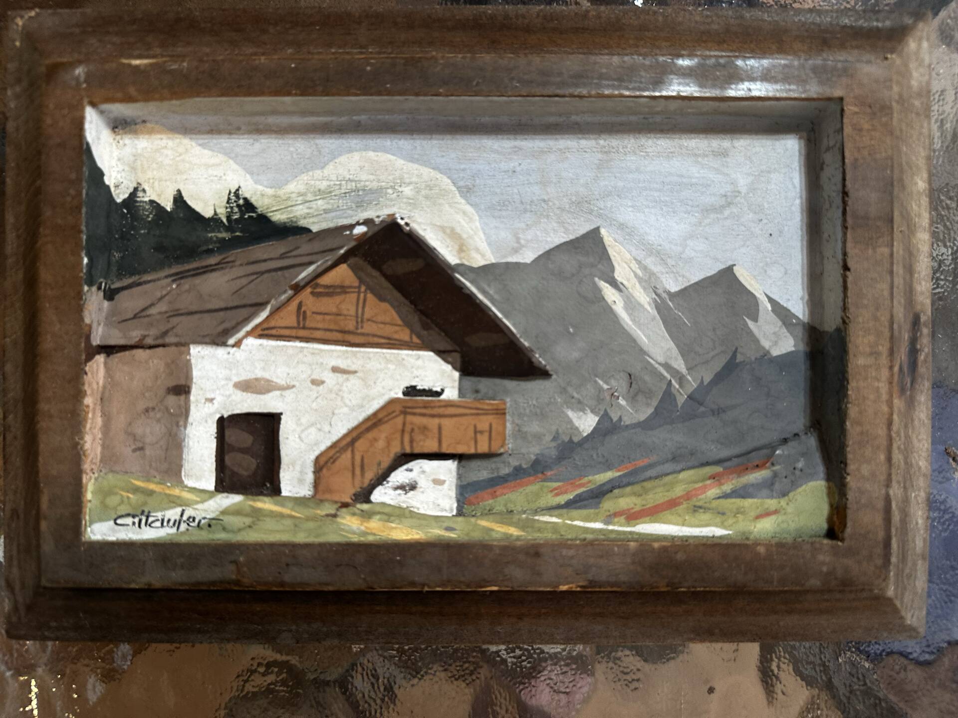 Vintage Carved and Painted Wooden Alpine Plaque 15 / 22 cm