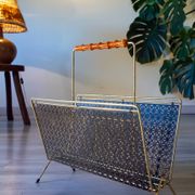 Magazine rack from the 1950s, perforated metal and bamboo.