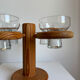 Vintage Mid Century Large Wood Candelabra With Four Glass Cups