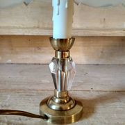 Petite lampe de chevet années 40 - pied en verre taillé et laiton