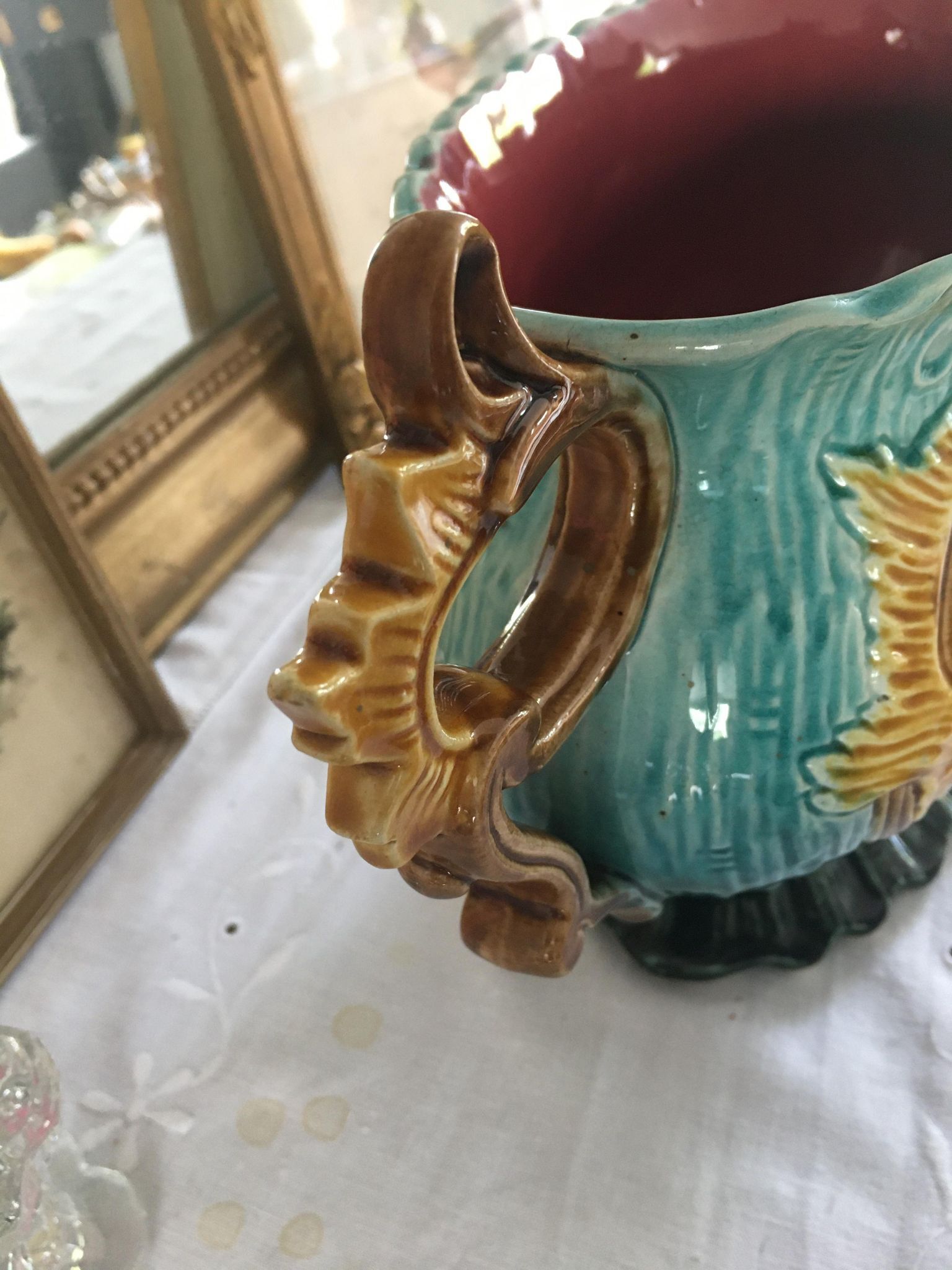 Art Nouveau planter barbotine Majolica 19th