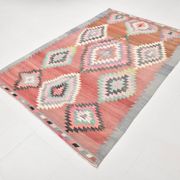 5x8 Red & Pink Handmade Geometric Kilim Area Rug, 160x238Cm