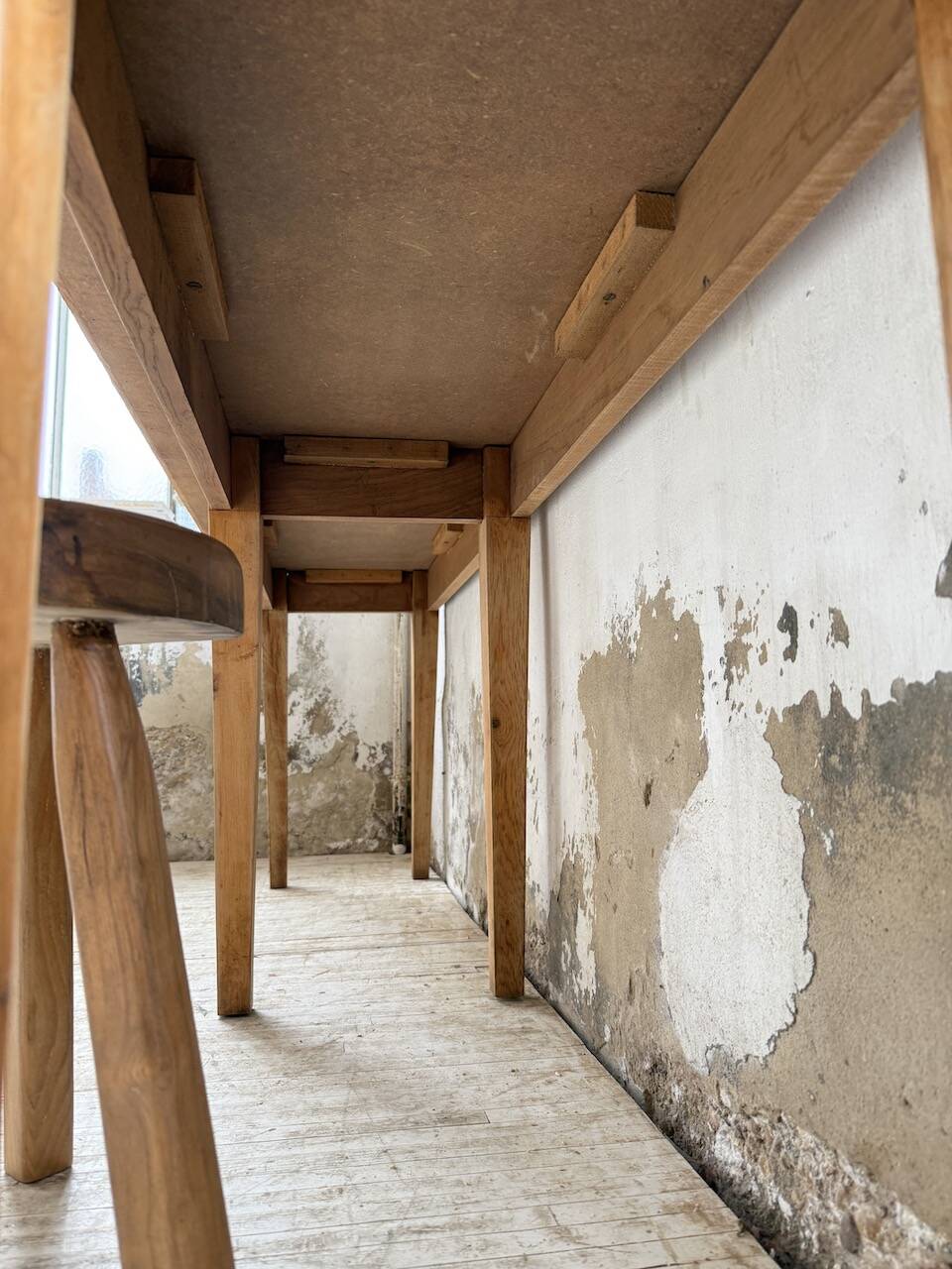 Oak and pine farmhouse console table