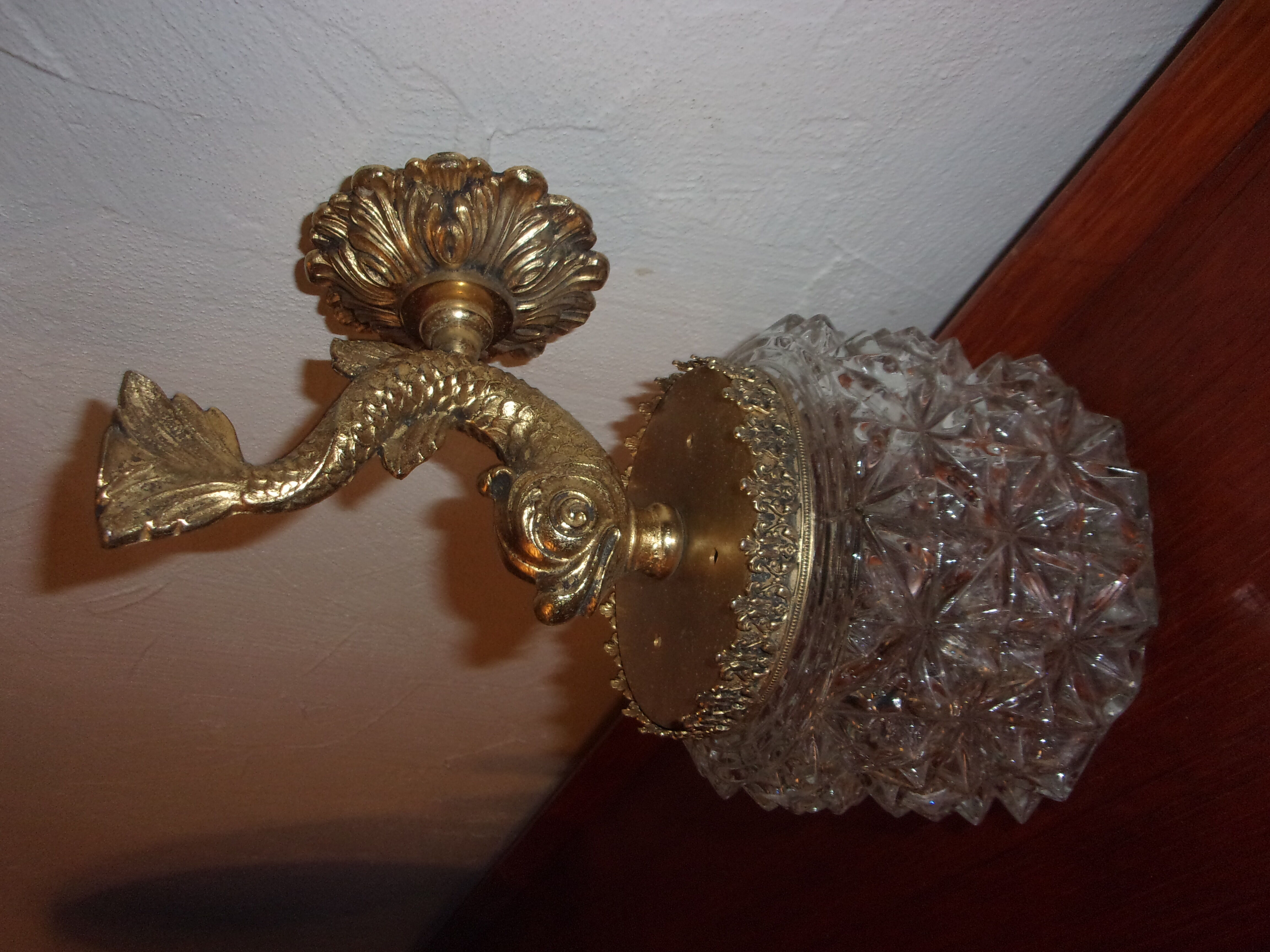 Wall lamp ingsened brass glass fish 1950/1960