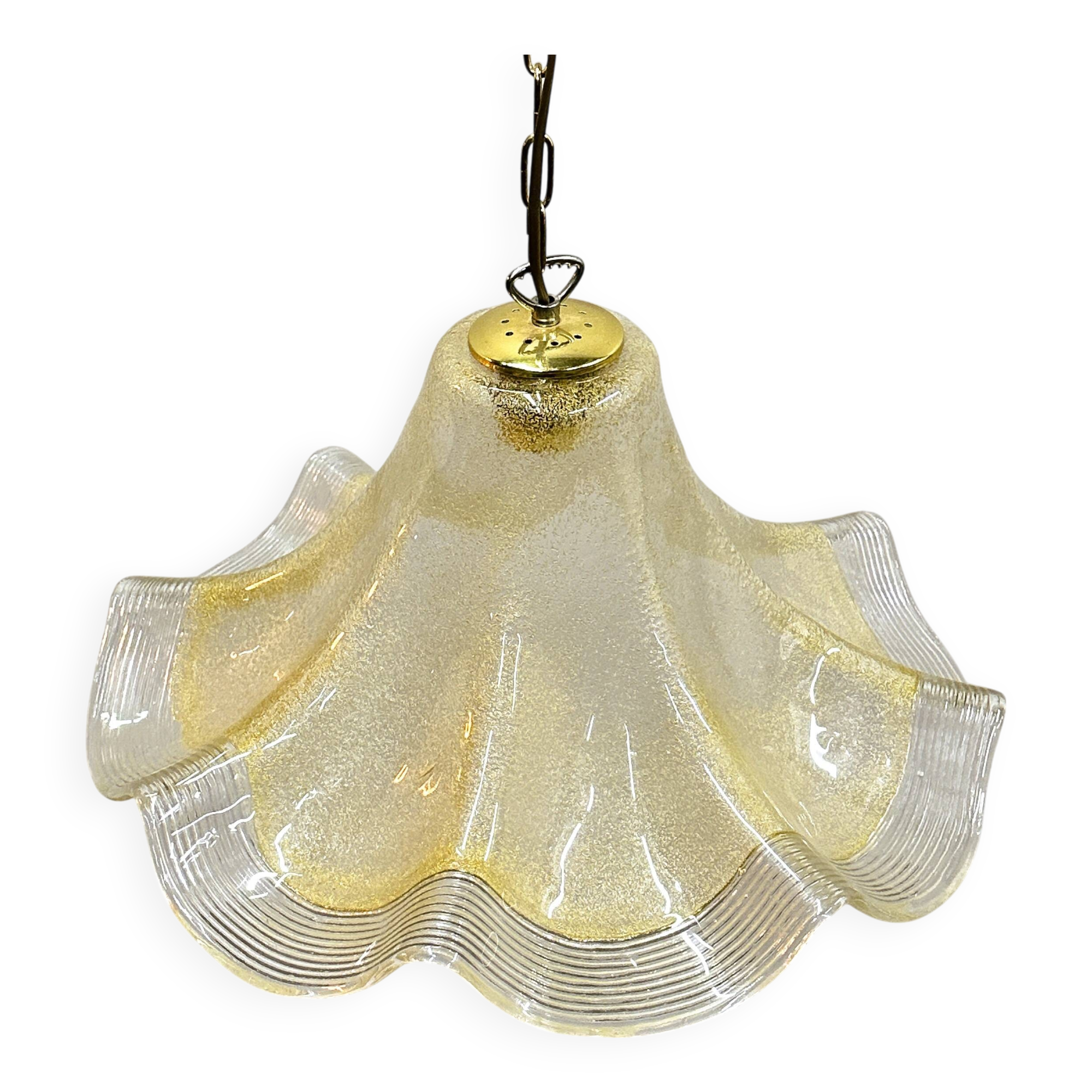 Pendentif parapluie vintage en verre de Murano avec décor couleur ambre, années 1970.