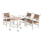 Ensemble de fauteuils vintage en bois et corde tressée avec une table assortie. Espagne, années 60