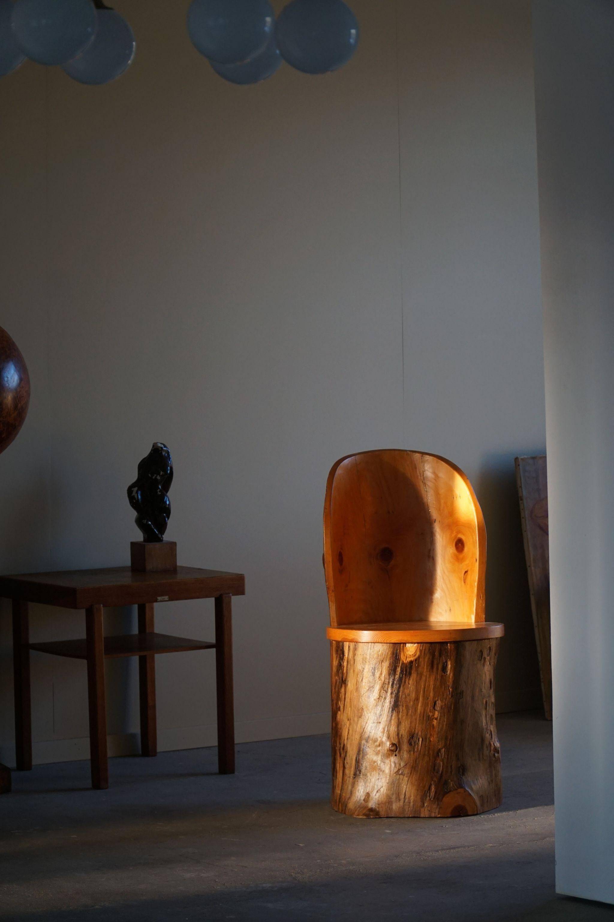 Modern primitive Swedish hand-carved pine stump chair, Wabi Sabi, 1960s